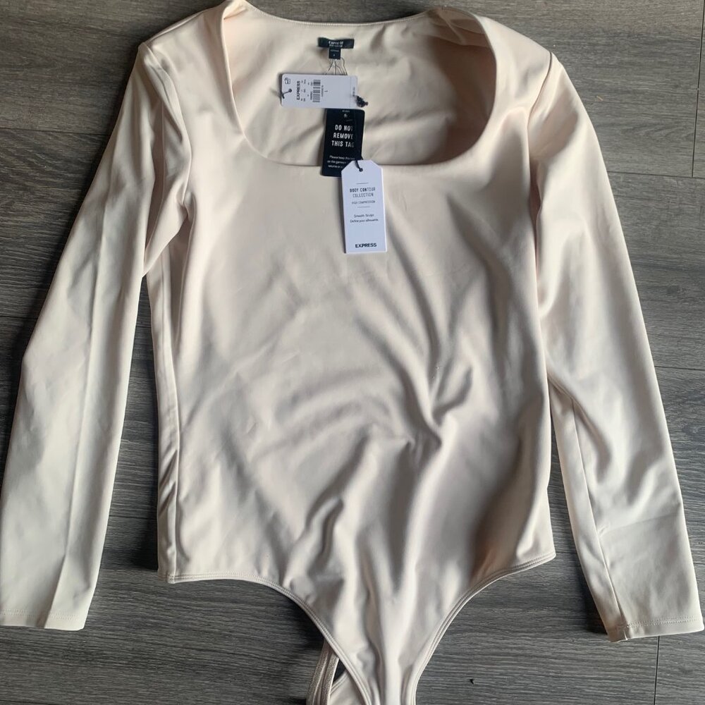 NWT Body Contour High Compression Scoop Neck Long Sleeve Bodysuit Swan Large